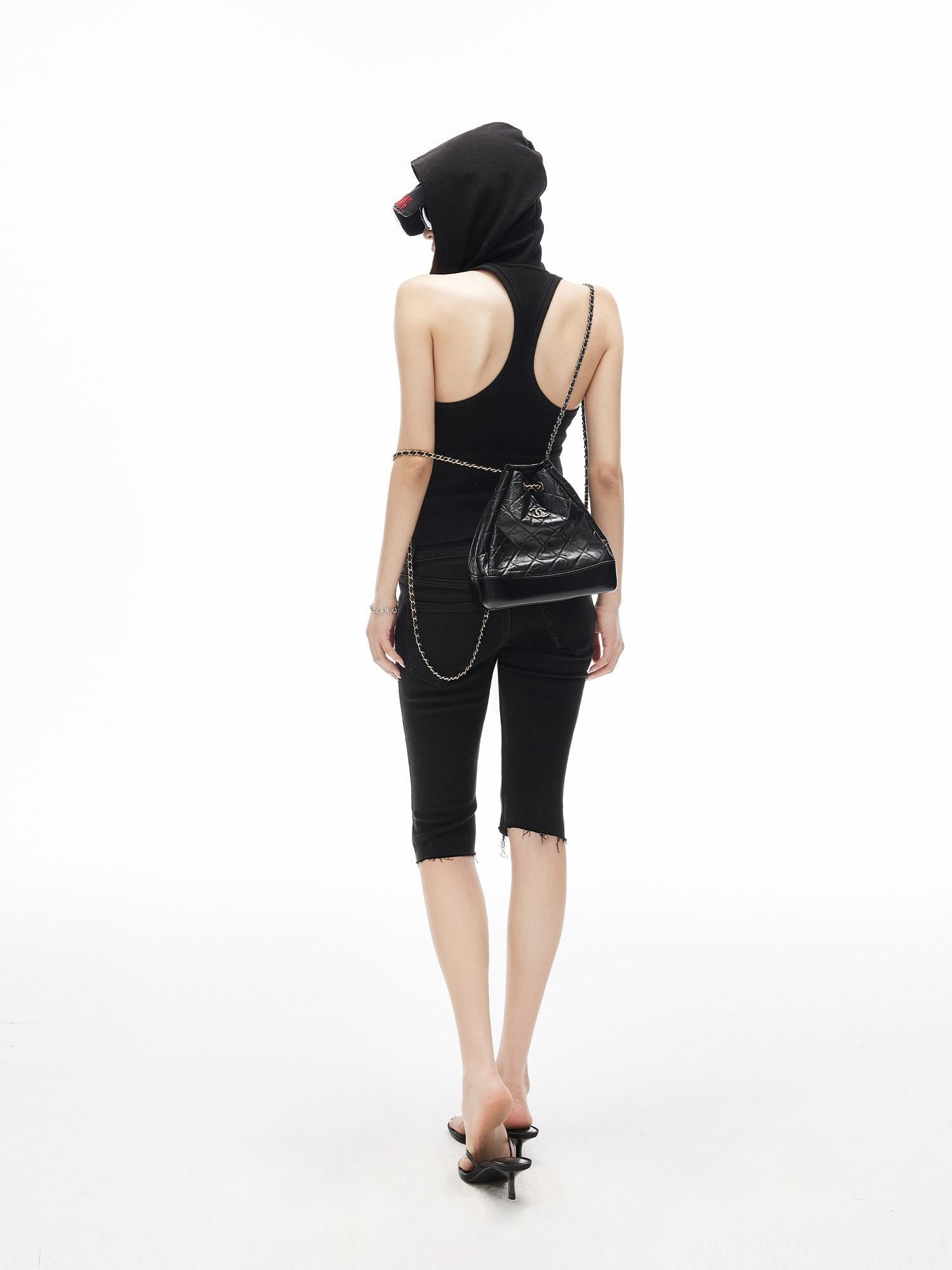 iamxiaa Star Rhinestone Hooded Waffle Stretch Knit Racerback Women&
