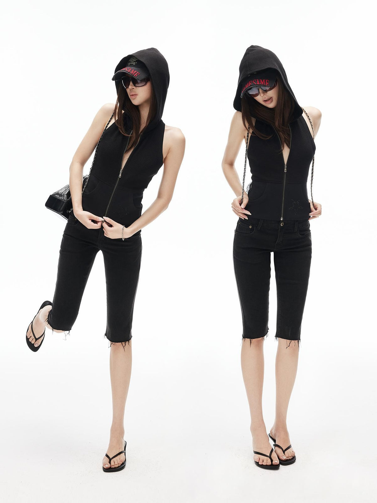 iamxiaa Star Rhinestone Waffle Knit Hooded Slim Fit Women&