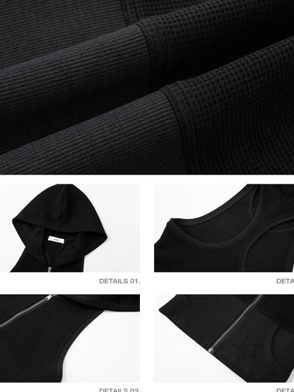 iamxiaa Star Rhinestone Waffle Knit Hooded Slim Fit Women&