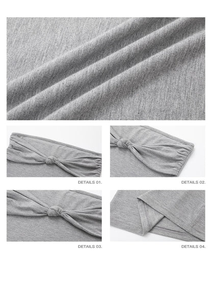 iamxiaa Straight Neck Twist Bow Ruched Women&