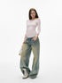 iamxiaa Street Mud Dyed Distressed Low Rise Wide Waistband Women&