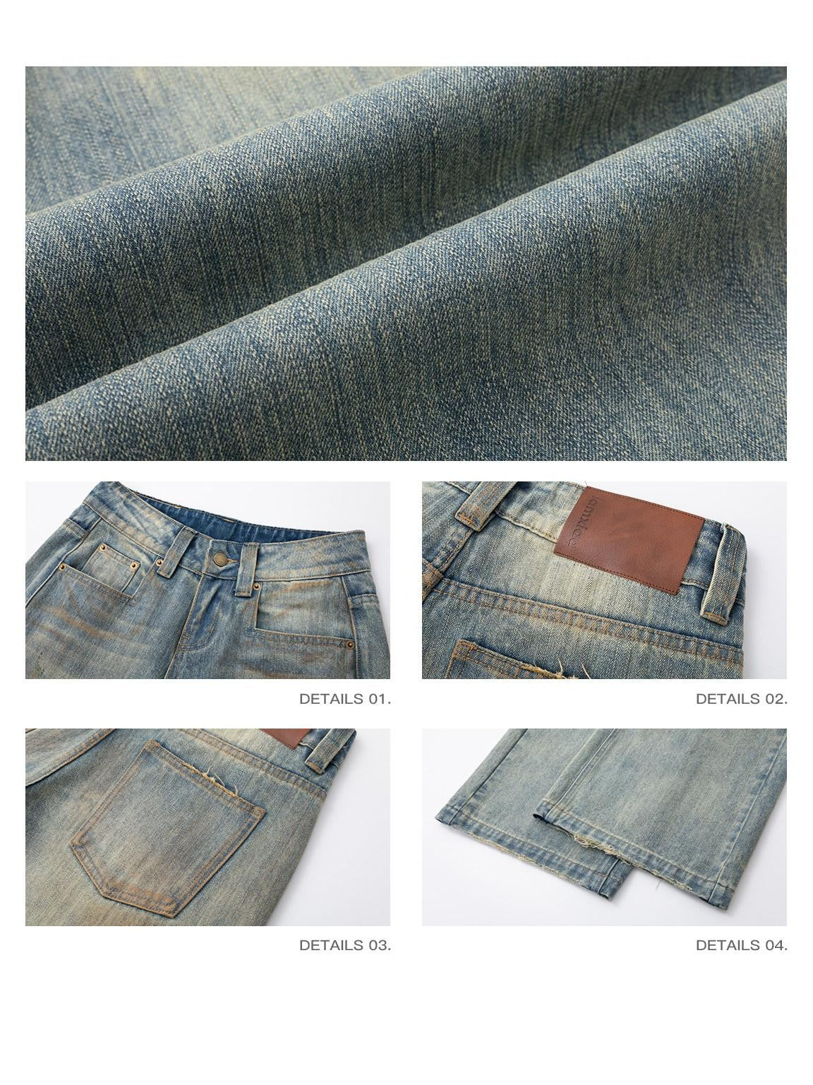 iamxiaa Street Mud Dyed Distressed Low Rise Wide Waistband Women&
