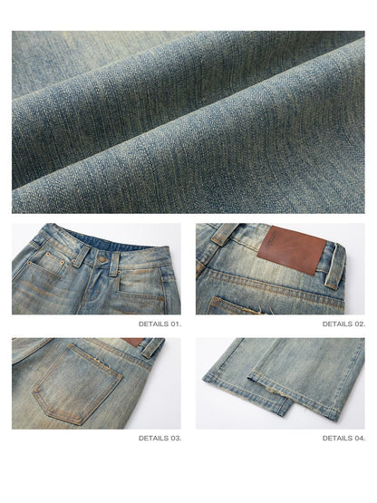 iamxiaa Street Mud Dyed Distressed Low Rise Wide Waistband Women&