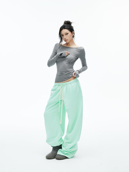 iamxiaa Striped Color Block Off Shoulder Backless Slim Fit Knit Women&