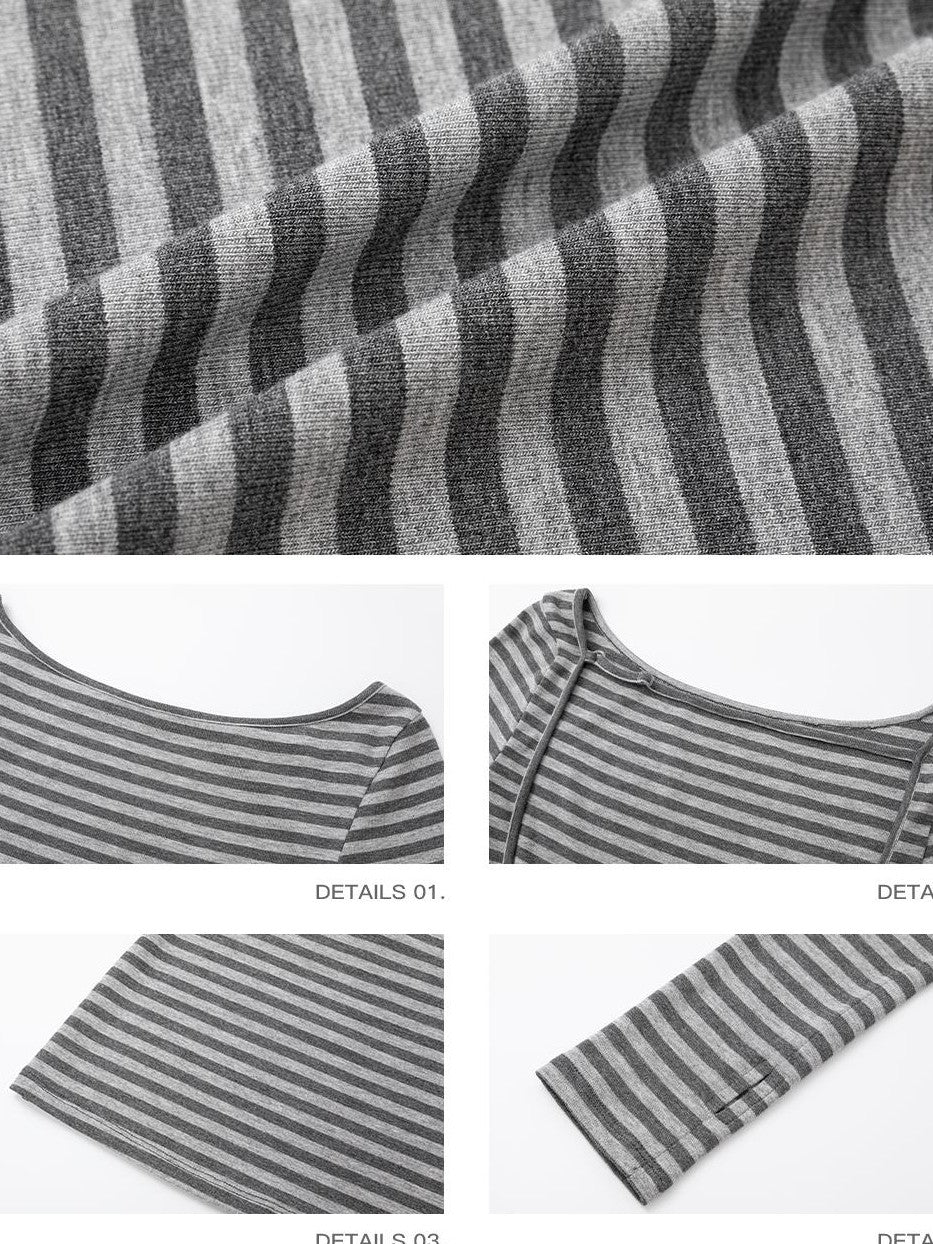 iamxiaa Striped Color Block Off Shoulder Backless Slim Fit Knit Women&