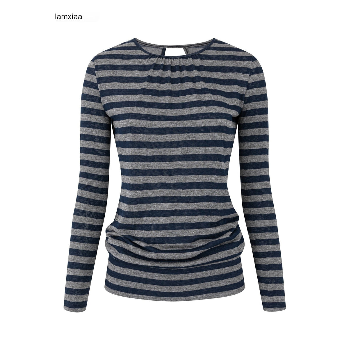 iamxiaa_Striped_Cutout_Open_Back_Ruched_Crewneck_Women&