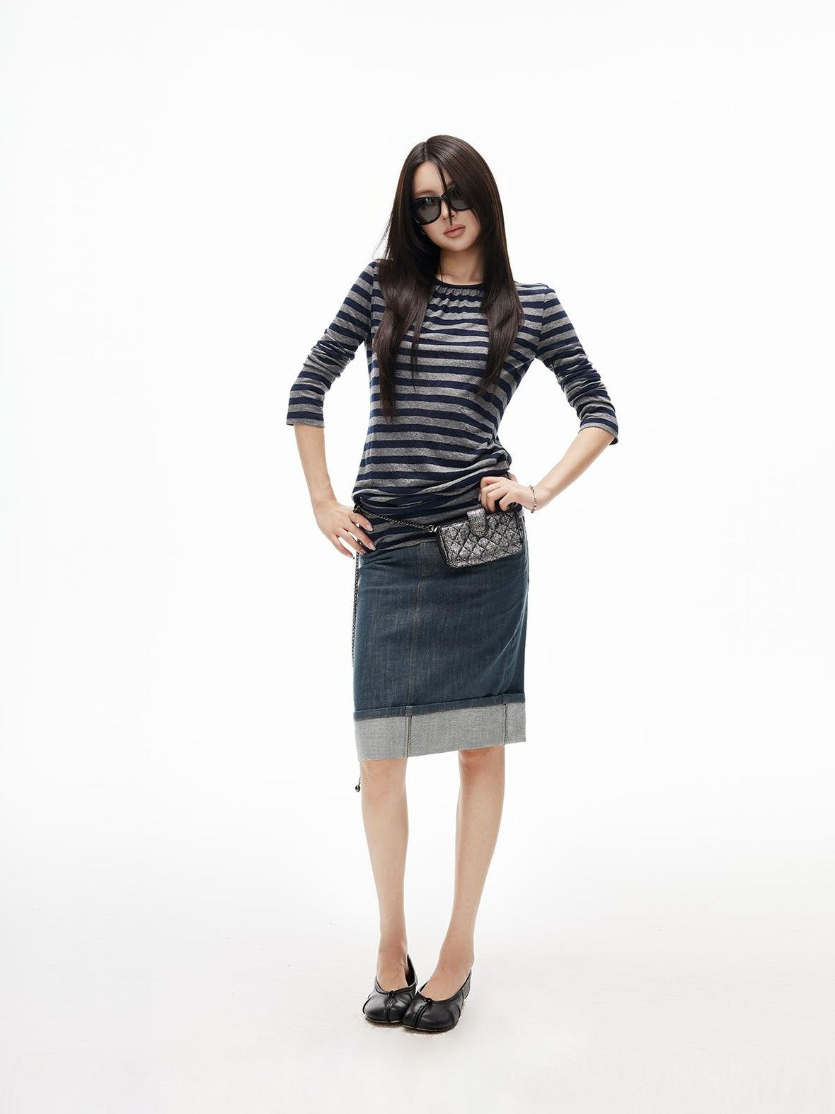 iamxiaa Striped Cutout Open Back Ruched Crewneck Women&