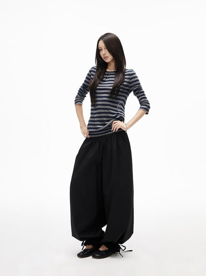 iamxiaa Striped Cutout Open Back Ruched Crewneck Women&