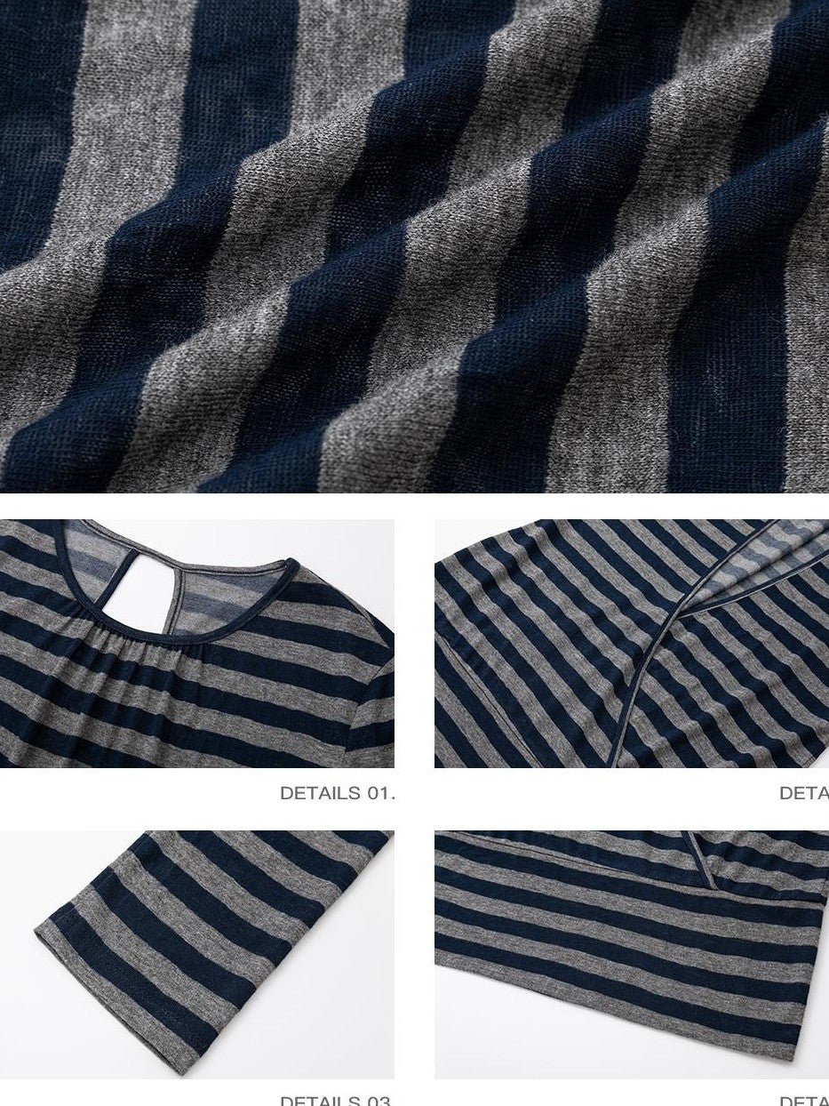iamxiaa Striped Cutout Open Back Ruched Crewneck Women&