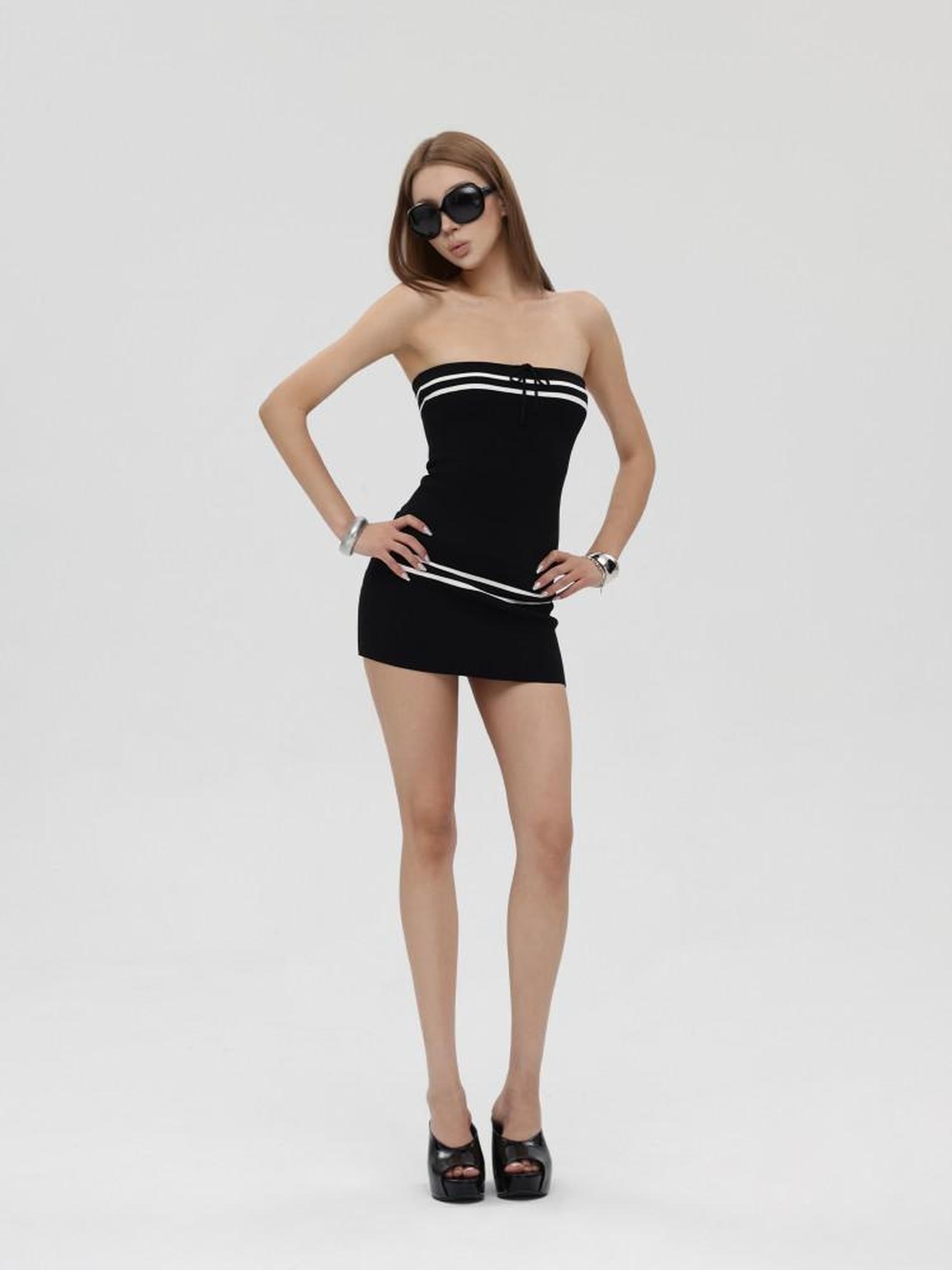 iamxiaa Striped Jacquard Bandeau And Low Waist Skirt Women&