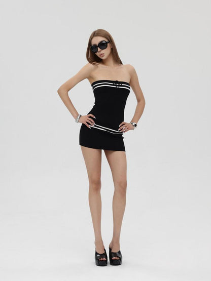iamxiaa Striped Jacquard Bandeau And Low Waist Skirt Women&