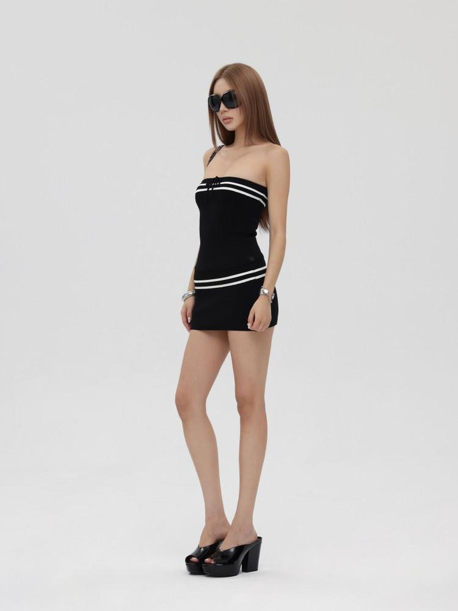 iamxiaa Striped Jacquard Bandeau And Low Waist Skirt Women&
