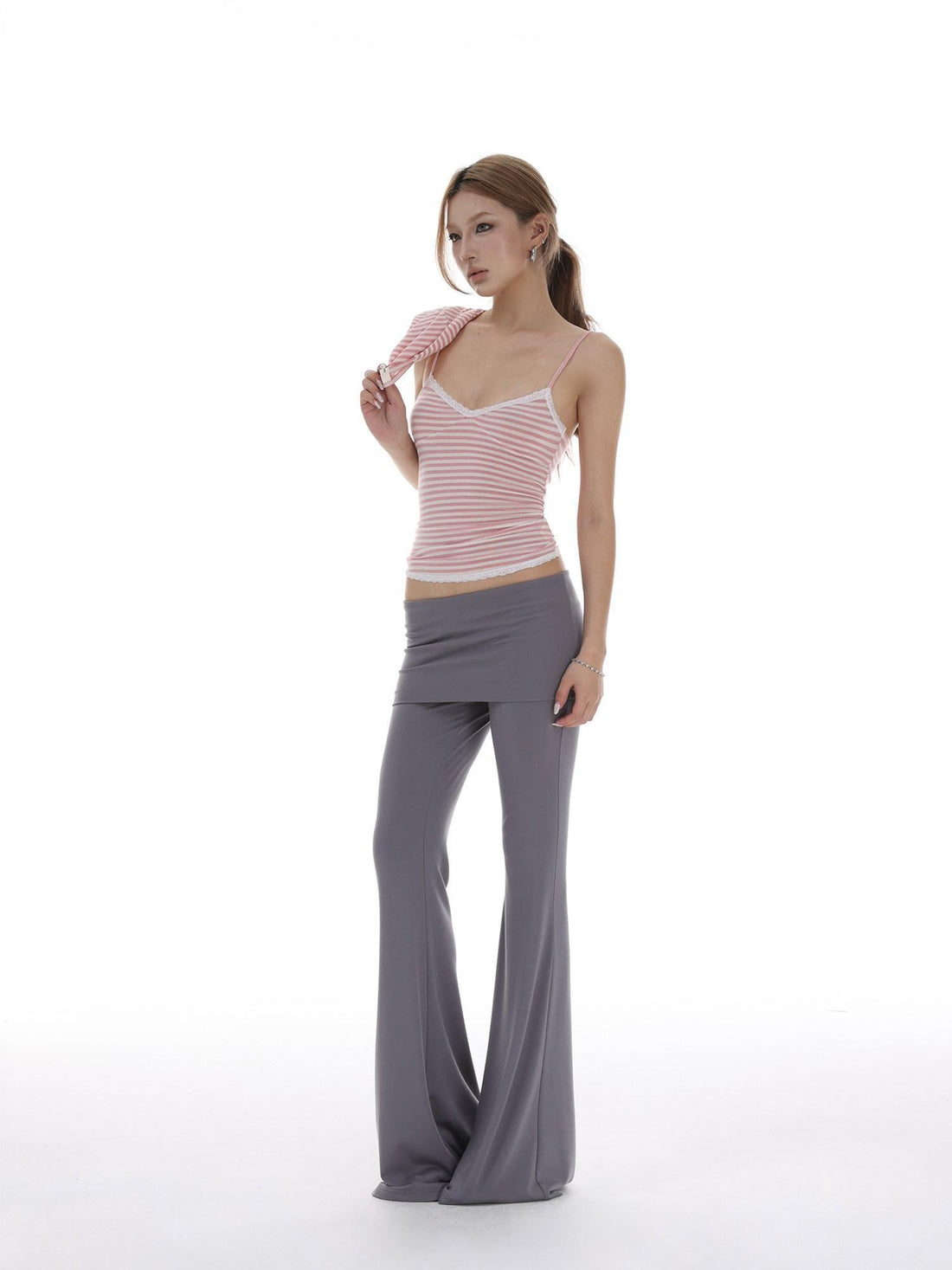 iamxiaa Striped Lace Detail Women&
