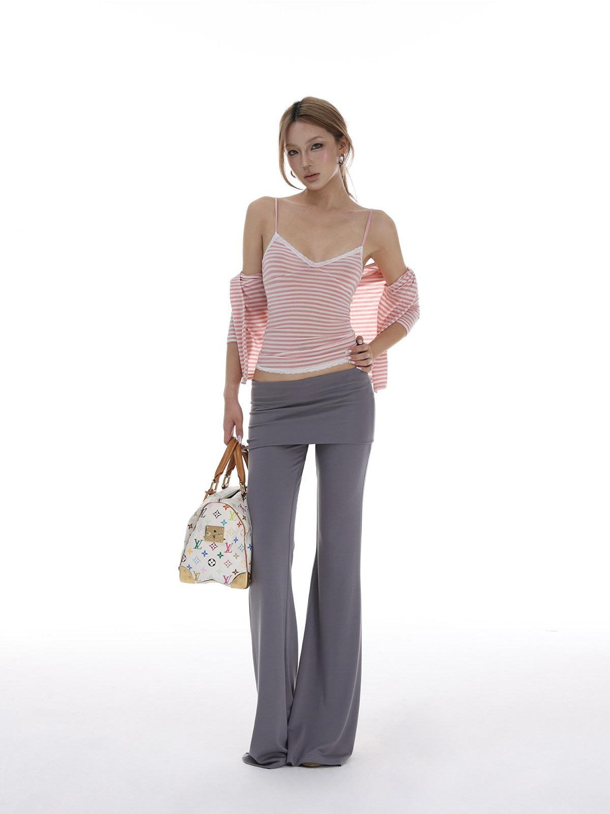 iamxiaa Striped Lace Detail Women&