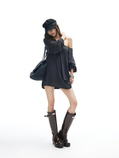 iamxiaa Striped Slanted Shoulder Strap Women&