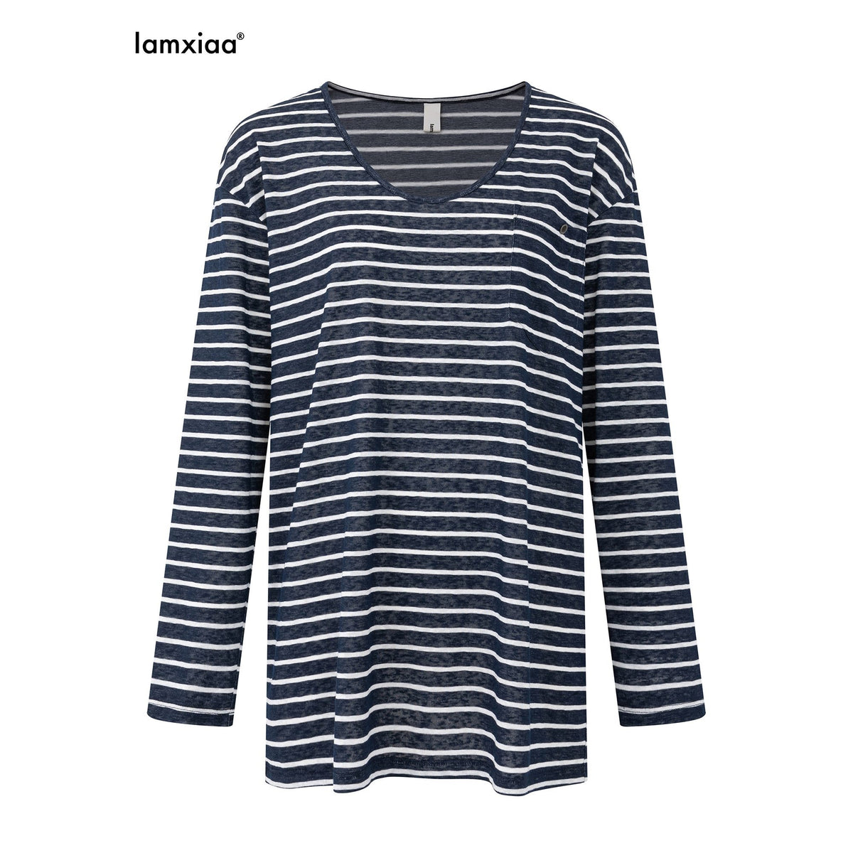 iamxiaa_Striped_Snowflake_Texture_V-neck_Pocket_Loose_Knit_Women&