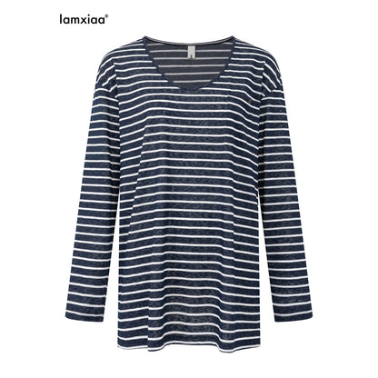 iamxiaa_Striped_Snowflake_Texture_V-neck_Pocket_Loose_Knit_Women&