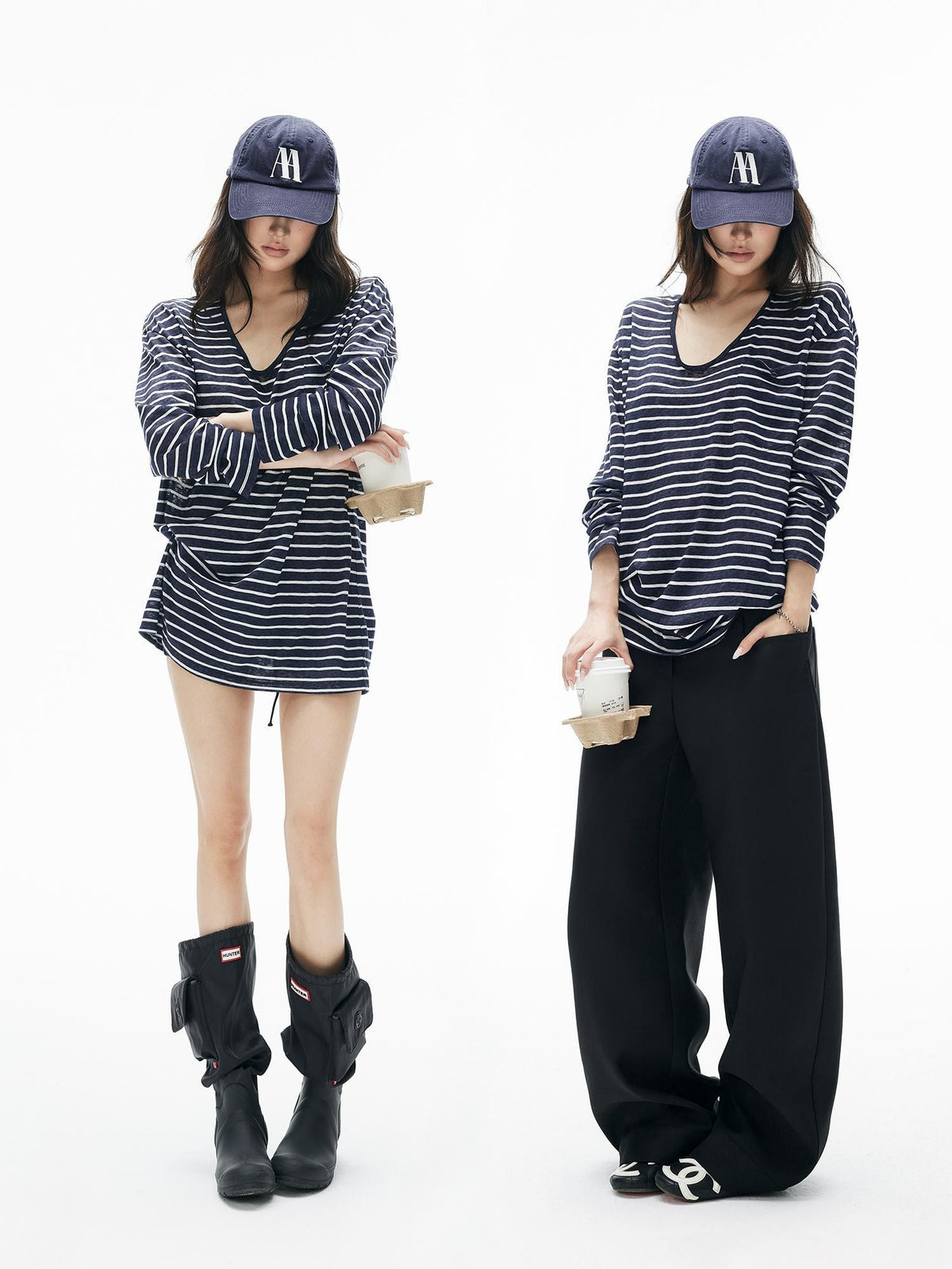 iamxiaa Striped Snowflake Texture V-neck Pocket Loose Knit Women&
