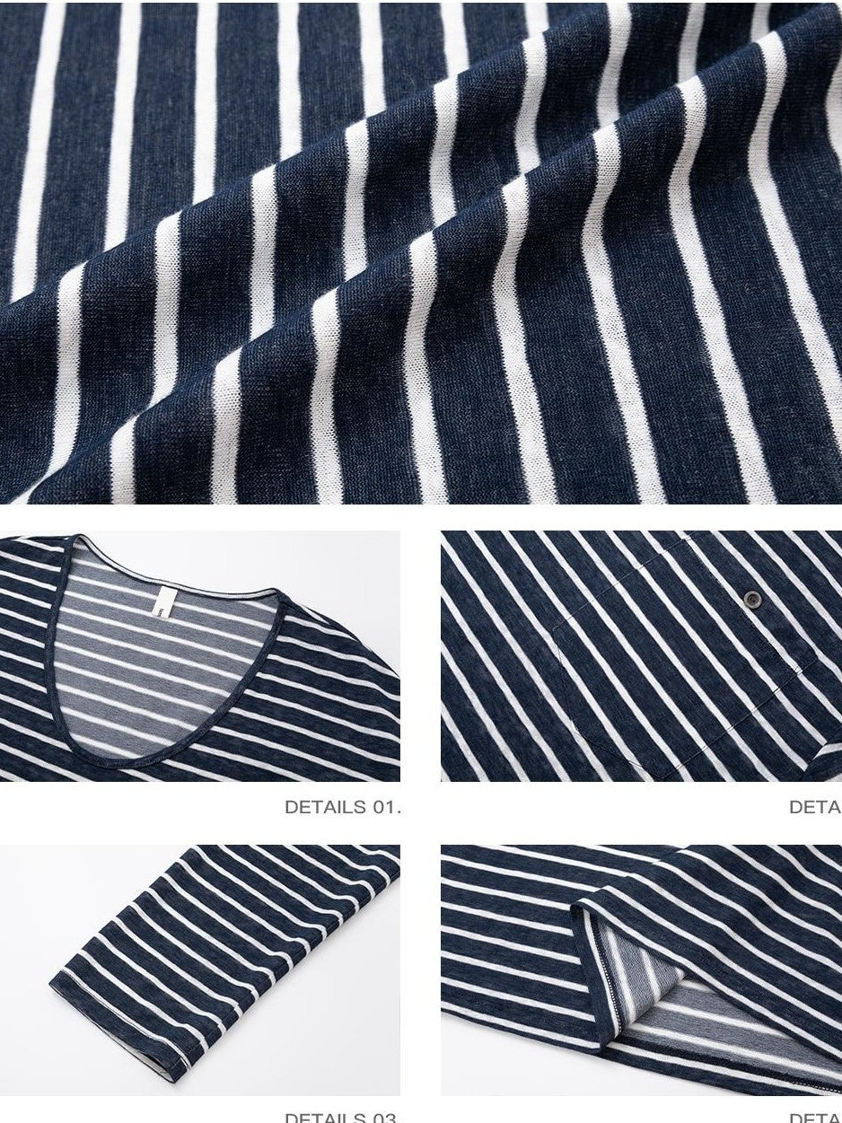 iamxiaa Striped Snowflake Texture V-neck Pocket Loose Knit Women&