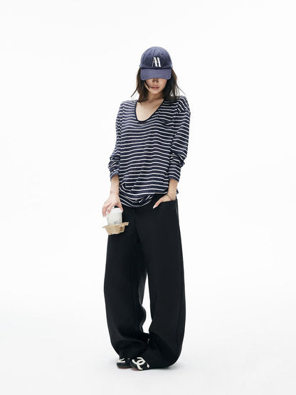 iamxiaa Striped Snowflake Texture V-neck Pocket Loose Knit Women&