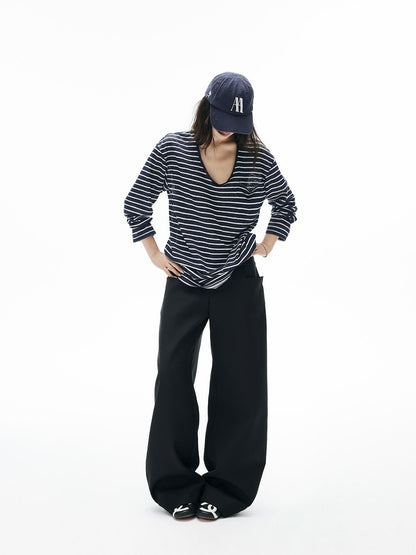 iamxiaa Striped Snowflake Texture V-neck Pocket Loose Knit Women&