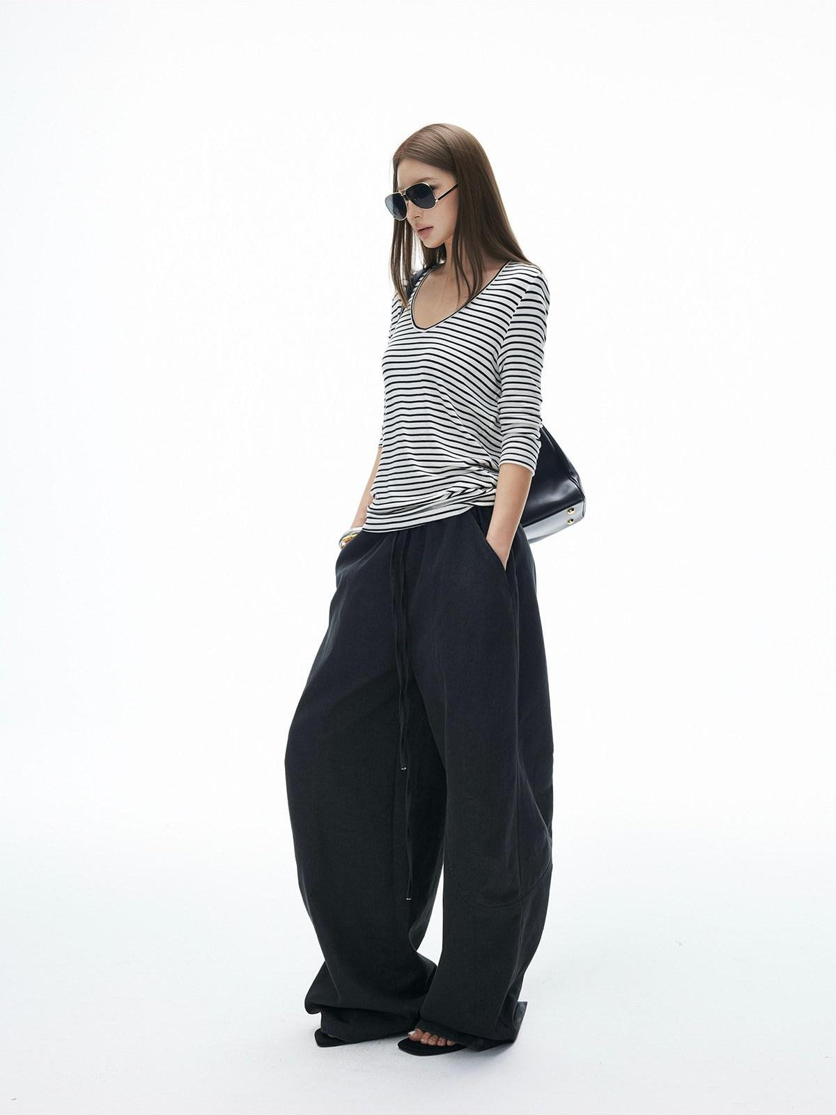 iamxiaa Striped U Neck Slim Fit Women&