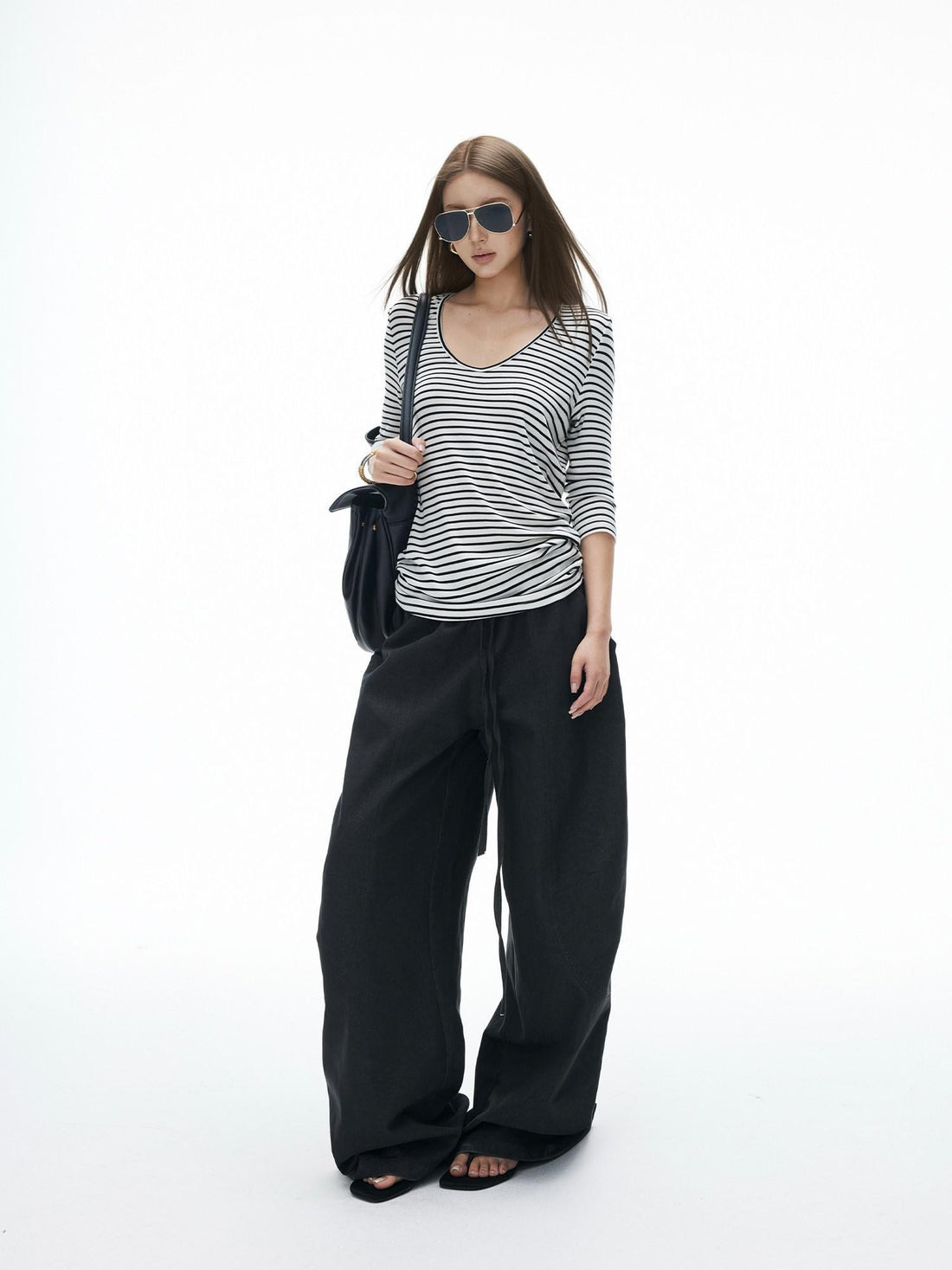 iamxiaa Striped U Neck Slim Fit Women&