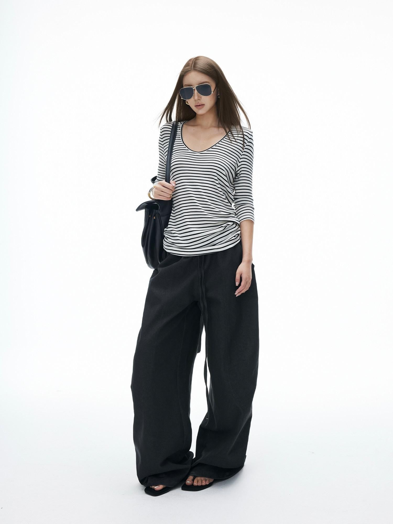 iamxiaa Striped U Neck Slim Fit Women&