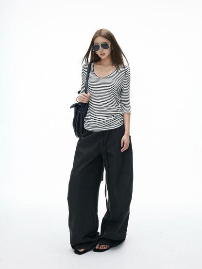 iamxiaa Striped U Neck Slim Fit Women&