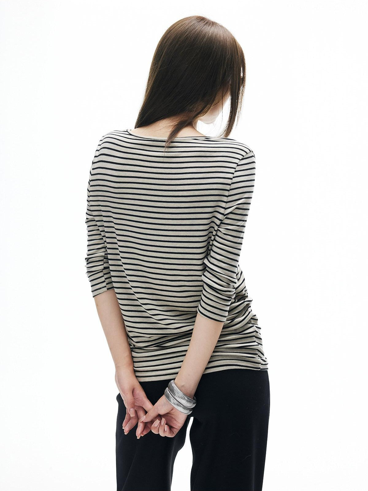 iamxiaa Striped U Neck Slim Fit Women&