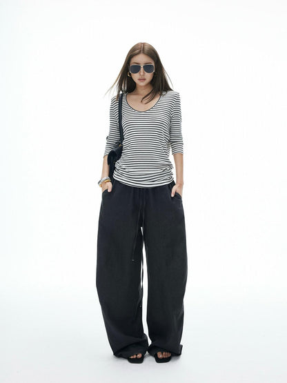 iamxiaa Striped U Neck Slim Fit Women&