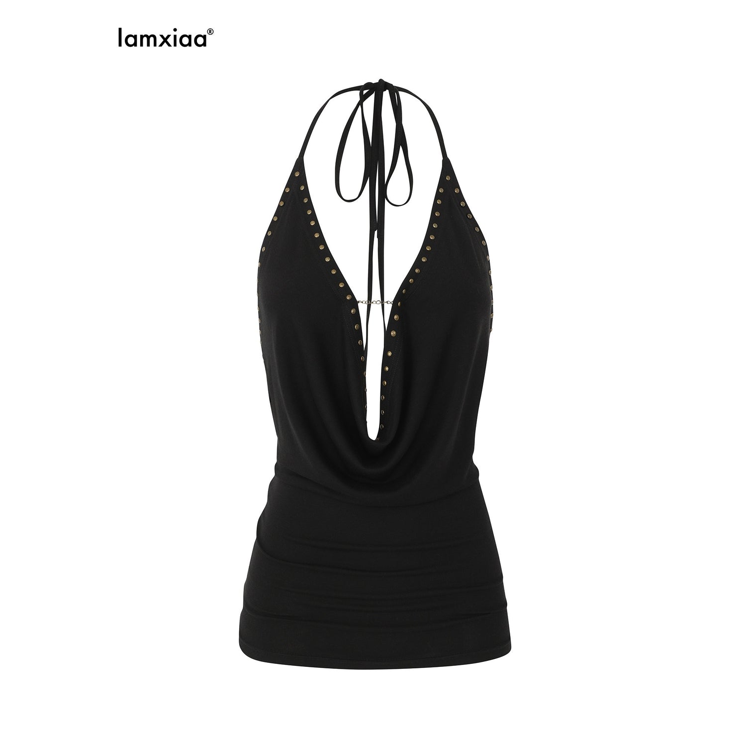 iamxiaa_Studded_Draped_Cowl_Tie_Neck_Slimming_Fitted_Women&