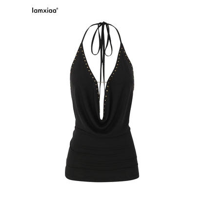 iamxiaa_Studded_Draped_Cowl_Tie_Neck_Slimming_Fitted_Women&