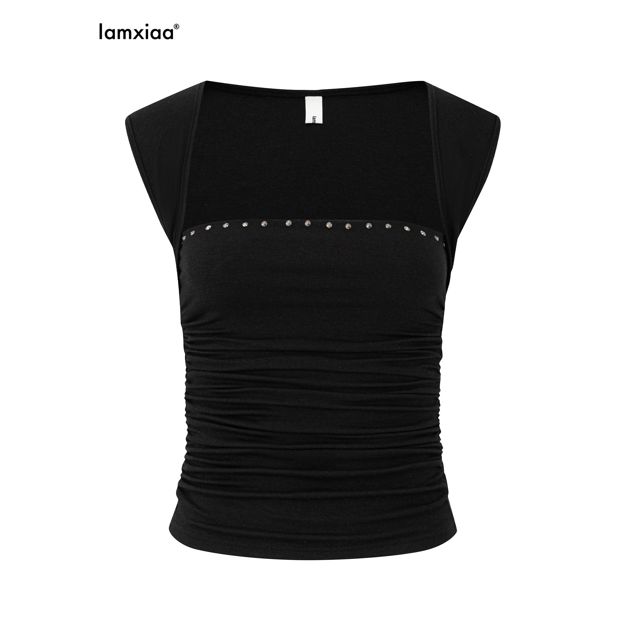 iamxiaa_Studded_Rhinestone_Pleated_Low_Square_Neck_Women&