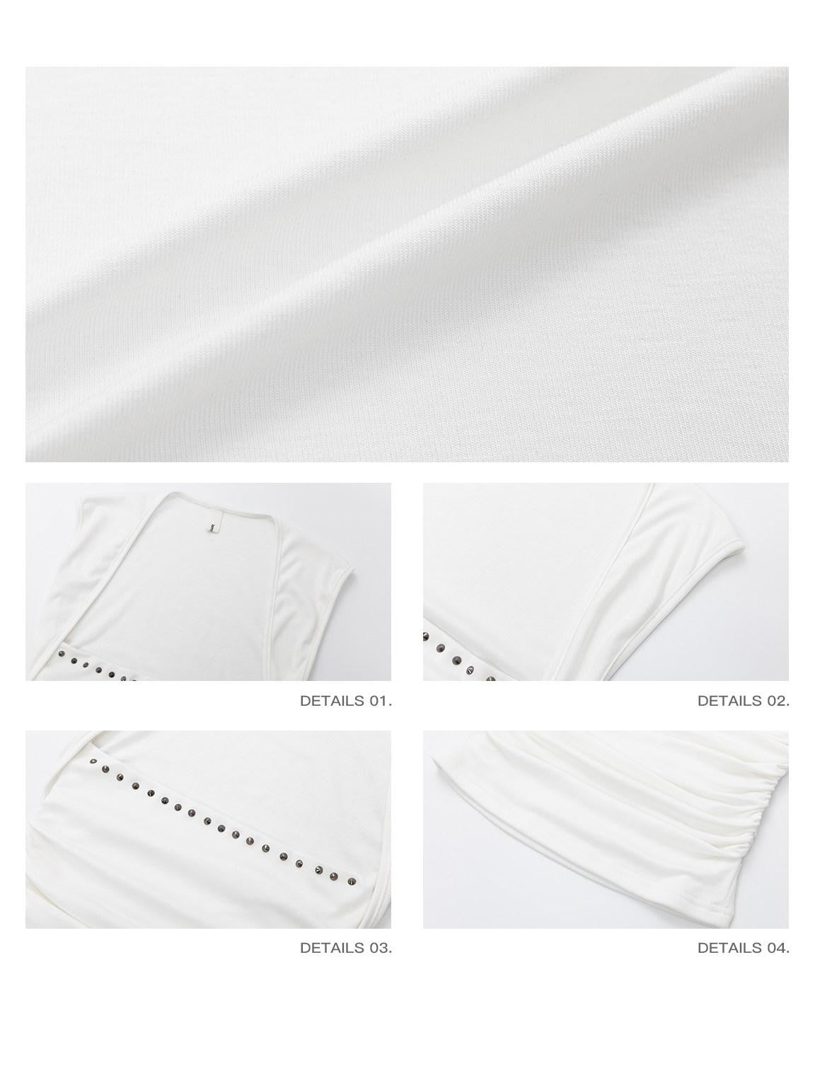 iamxiaa Studded Rhinestone Pleated Low Square Neck Women&