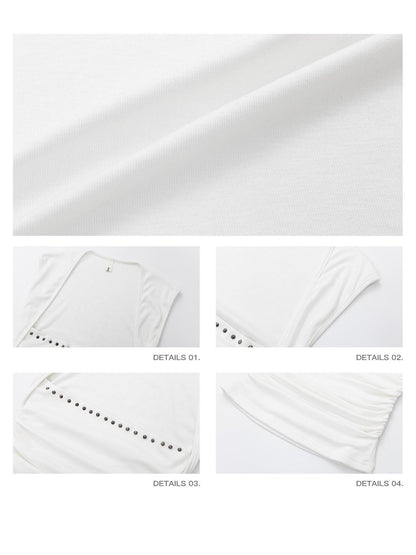 iamxiaa Studded Rhinestone Pleated Low Square Neck Women&
