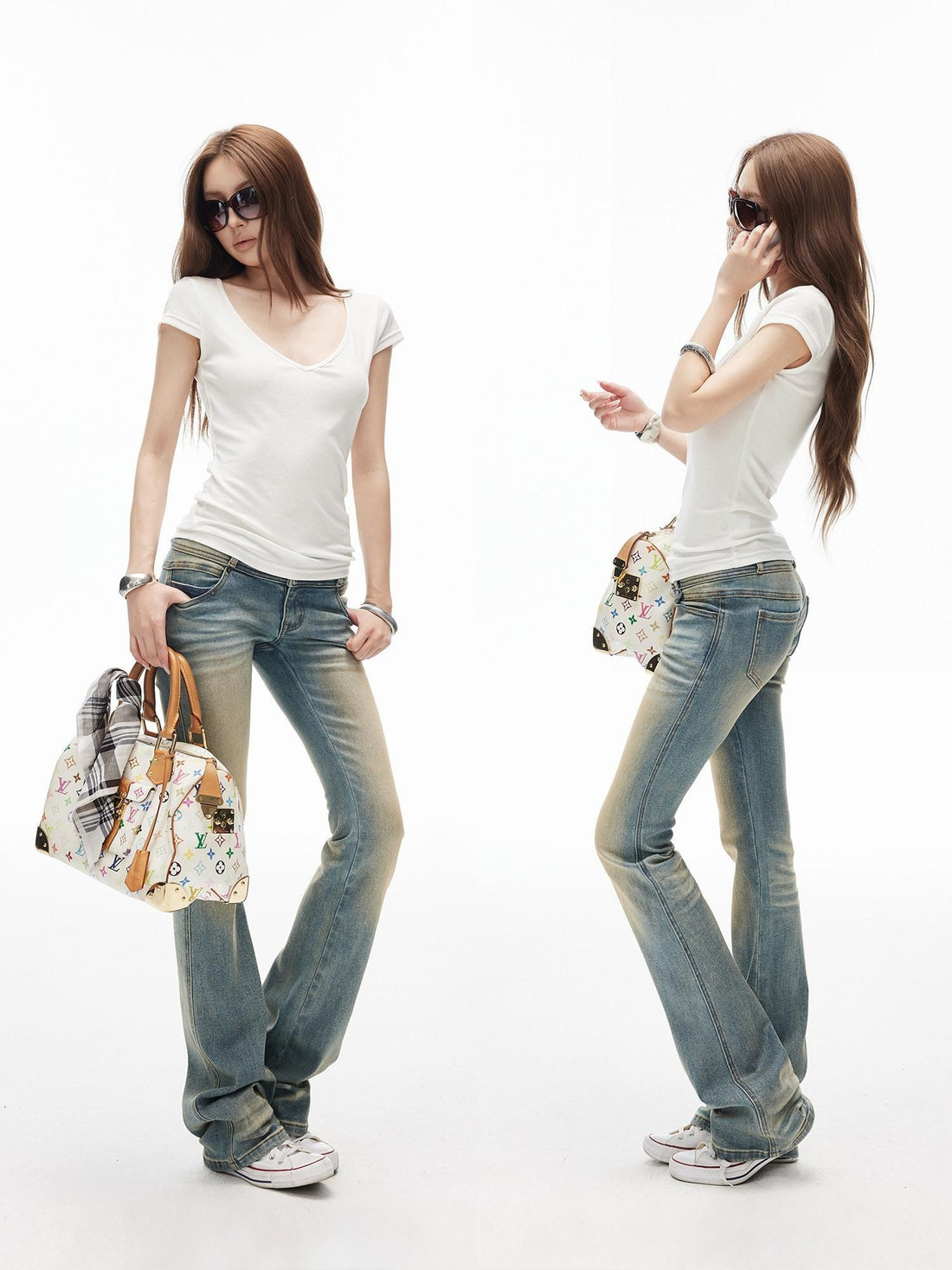 iamxiaa Tan Washed Low Rise Embroidered Back Waist Women&