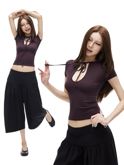 iamxiaa Teardrop Cutout Adjustable Drawstring Raglan Women&