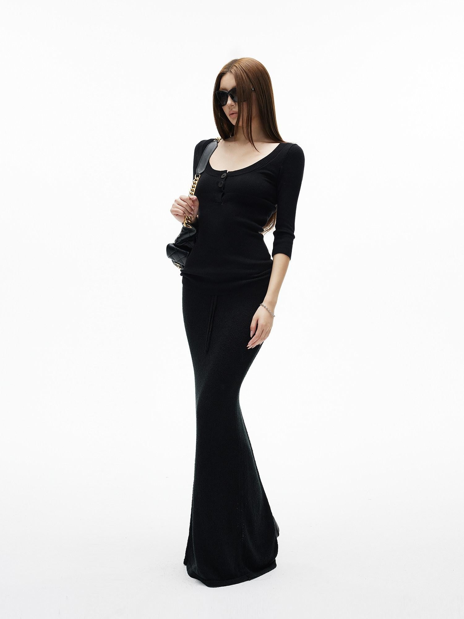 iamxiaa Textured Loop Yarn Fitted Back Slit Drawstring Women&