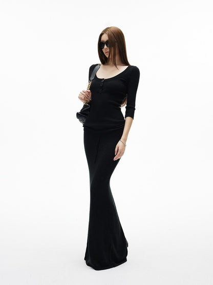 iamxiaa Textured Loop Yarn Fitted Back Slit Drawstring Women&