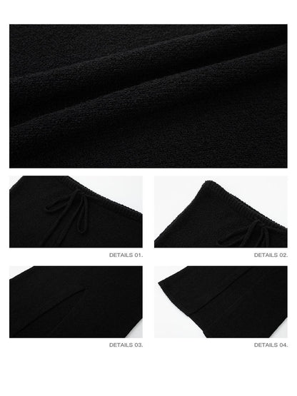 iamxiaa Textured Loop Yarn Fitted Back Slit Drawstring Women&