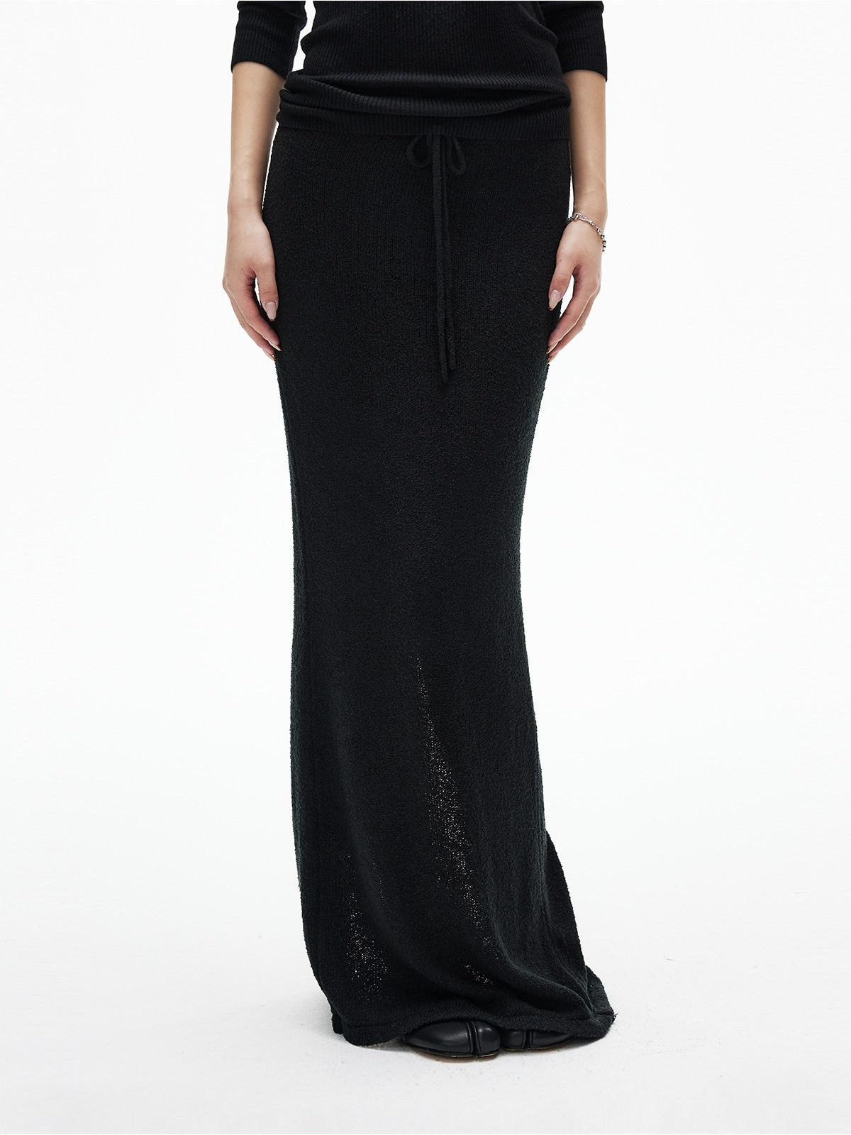 iamxiaa Textured Loop Yarn Fitted Back Slit Drawstring Women&