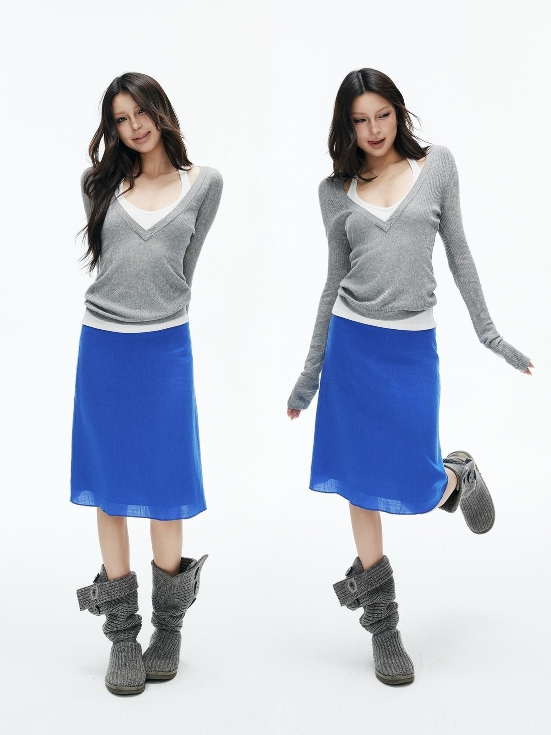 iamxiaa Textured Ribbed V-neck Fitted Knit Women&
