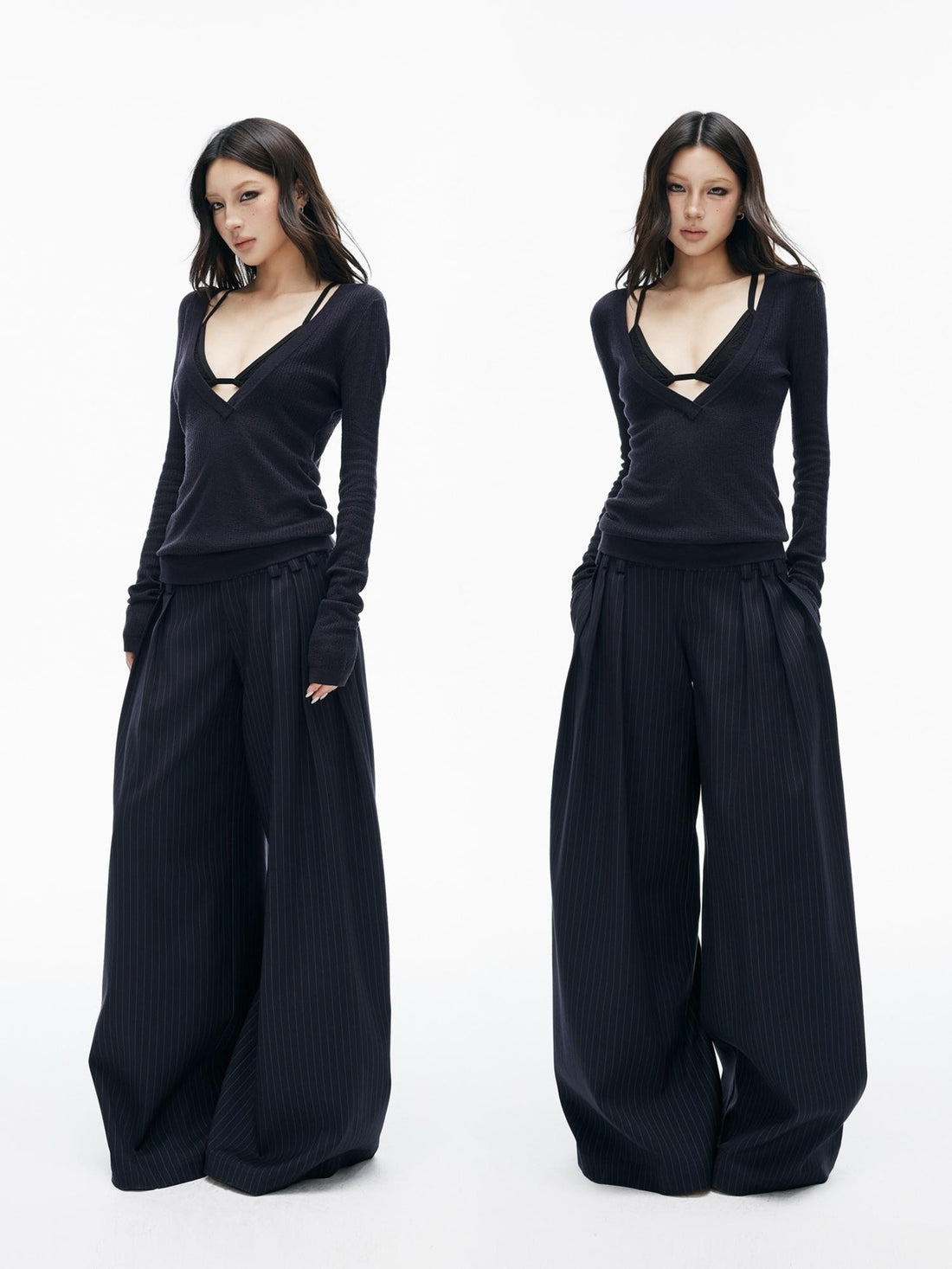 iamxiaa Textured Ribbed V-neck Fitted Knit Women&