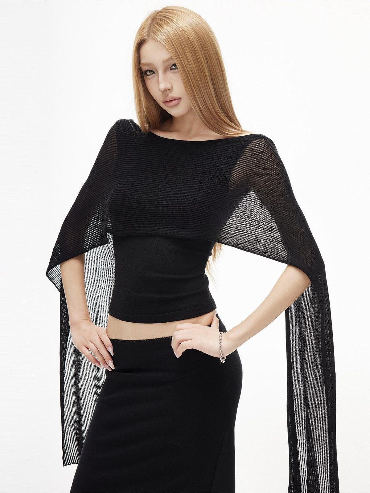 iamxiaa Textured Sash Boat Neck Low Back Slim Women&
