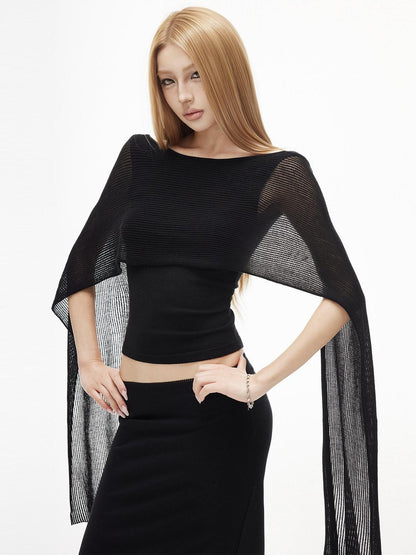 iamxiaa Textured Sash Boat Neck Low Back Slim Women&
