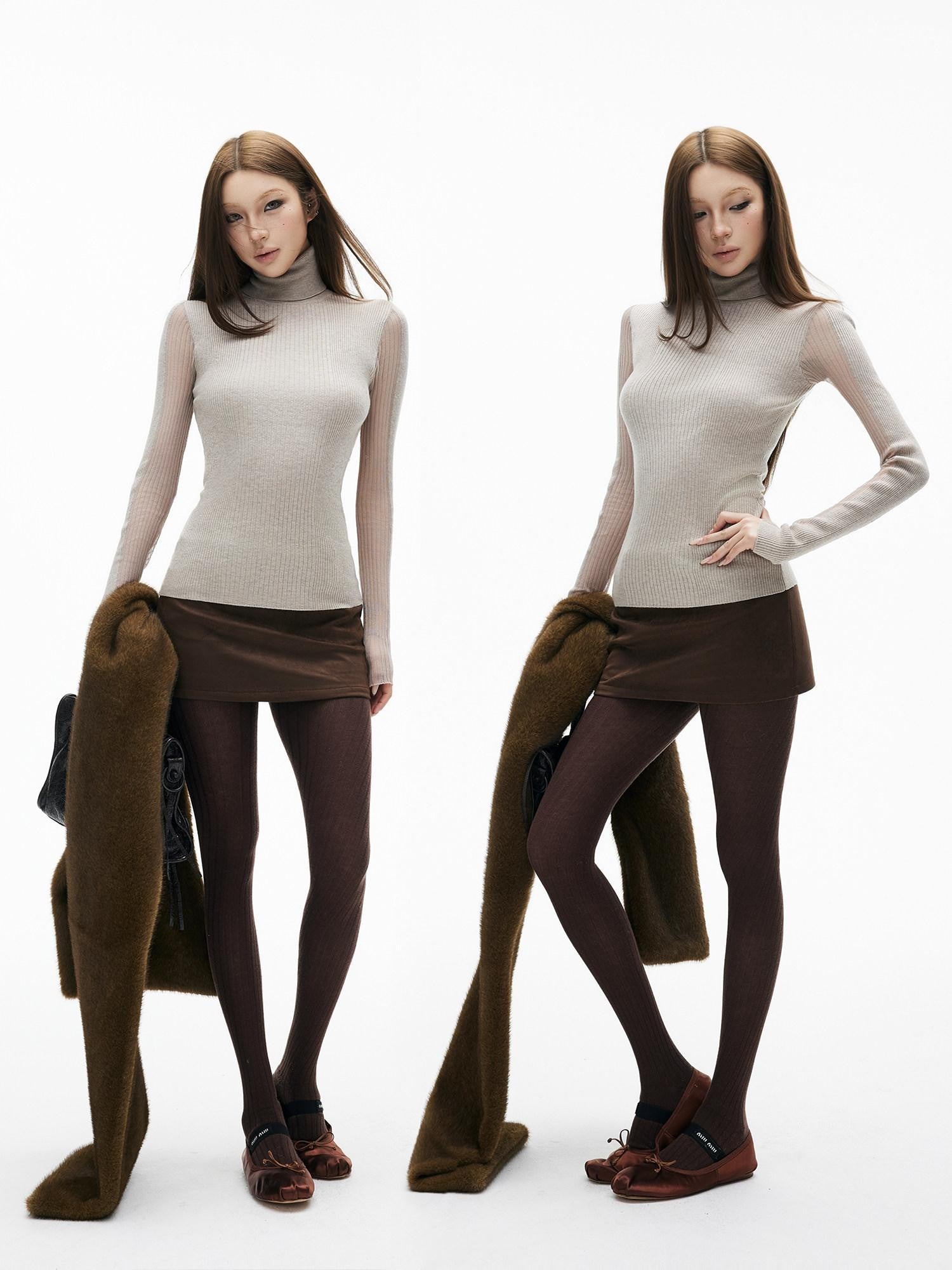 iamxiaa Textured Vertical Rib Knit Splice Women&