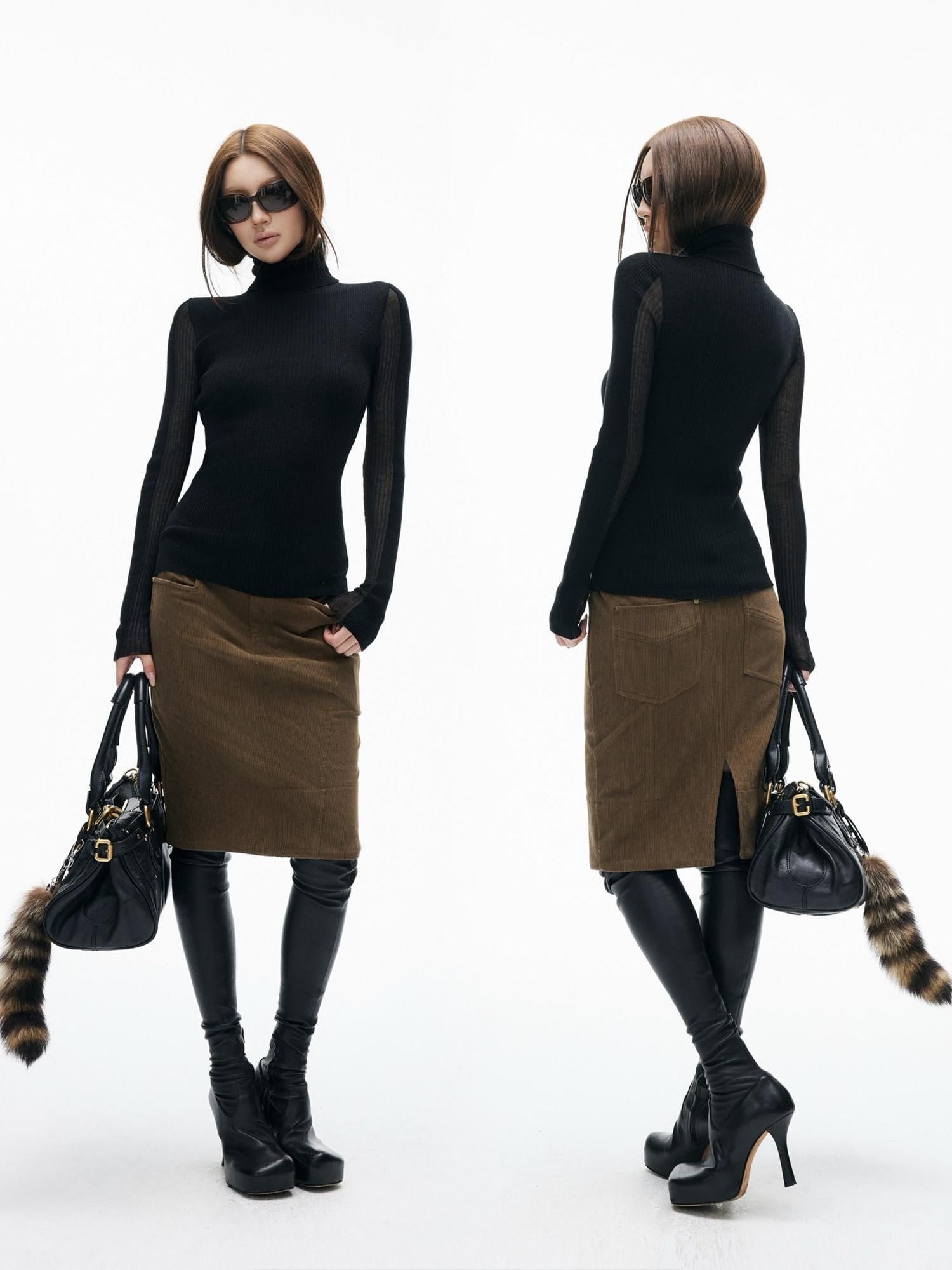 iamxiaa Textured Vertical Rib Knit Splice Women&