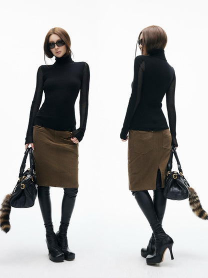 iamxiaa Textured Vertical Rib Knit Splice Women&