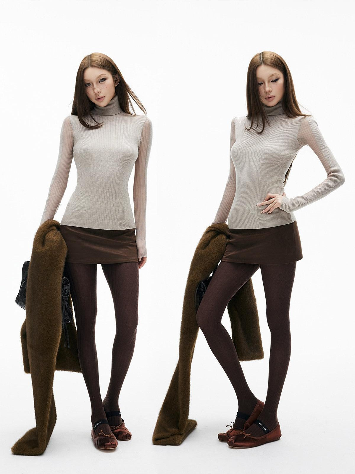 iamxiaa Textured Vertical Rib Knit Splice Women&